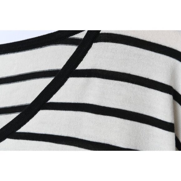 Talbots Sz S Thin Stretch Cotton Rayon Sweater Bat Wing Black White Striped - Picture 6 of 11